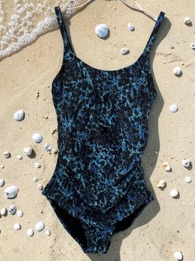 Speedo Black and Teal One-Piece Swim Suit